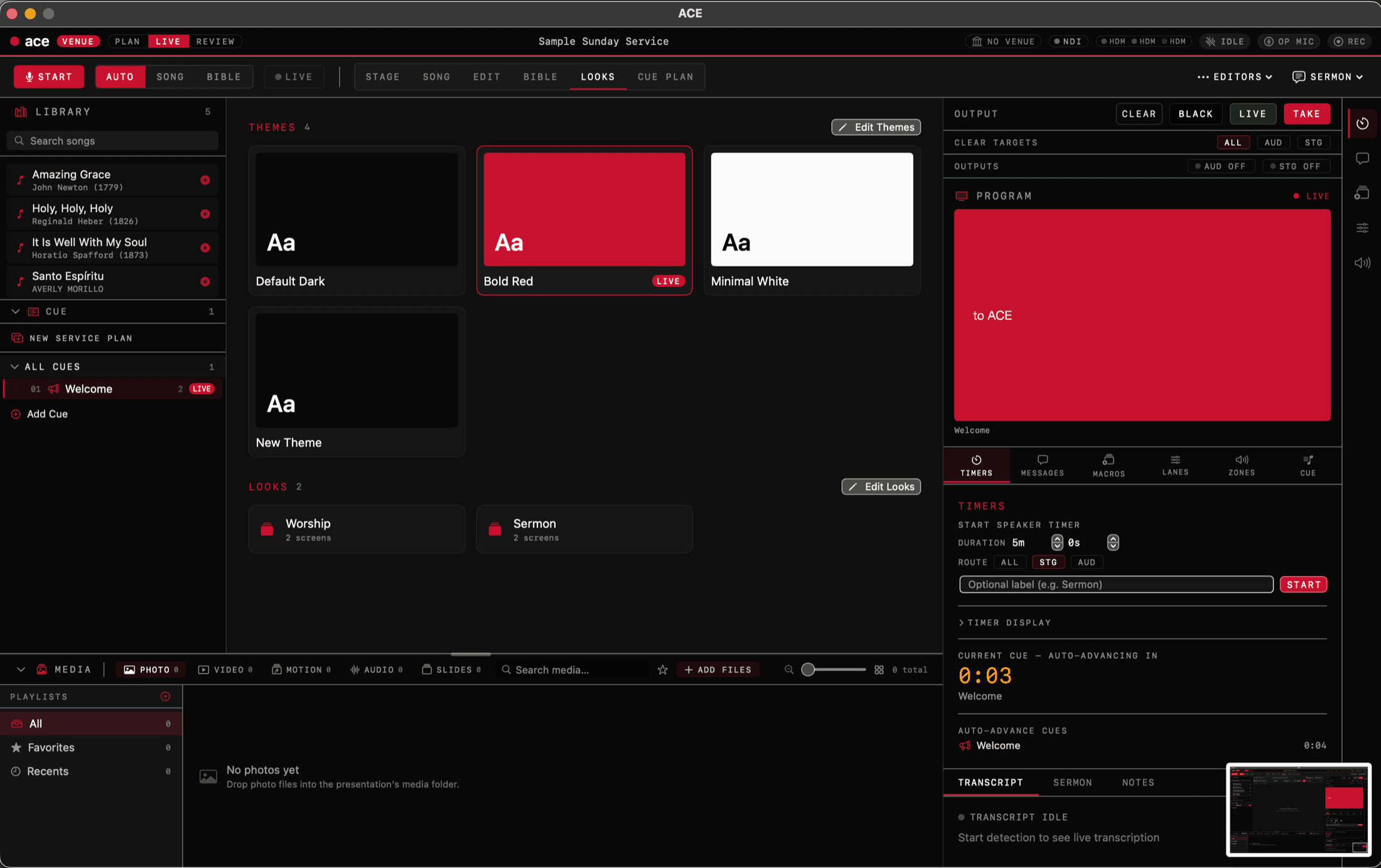 ACE Presenter Looks and Themes grid