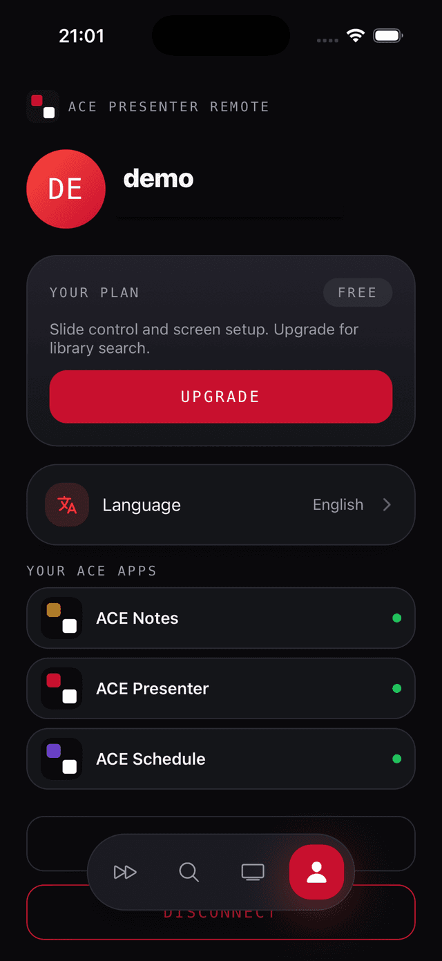 ACE Remote — account and plan