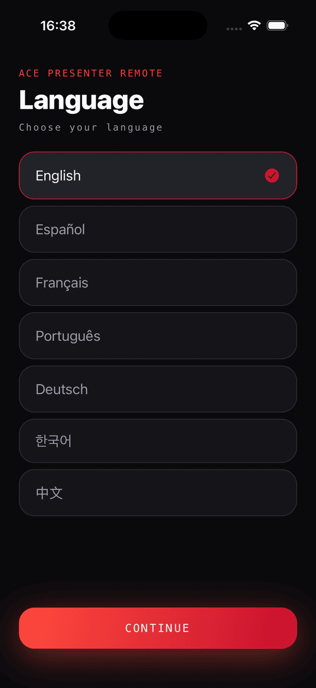 ACE Remote — language settings