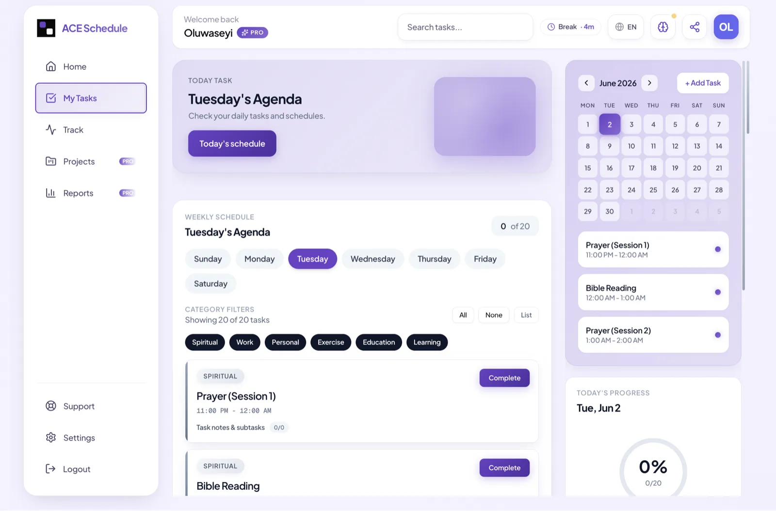 My Tasks — ACE Schedule Manager